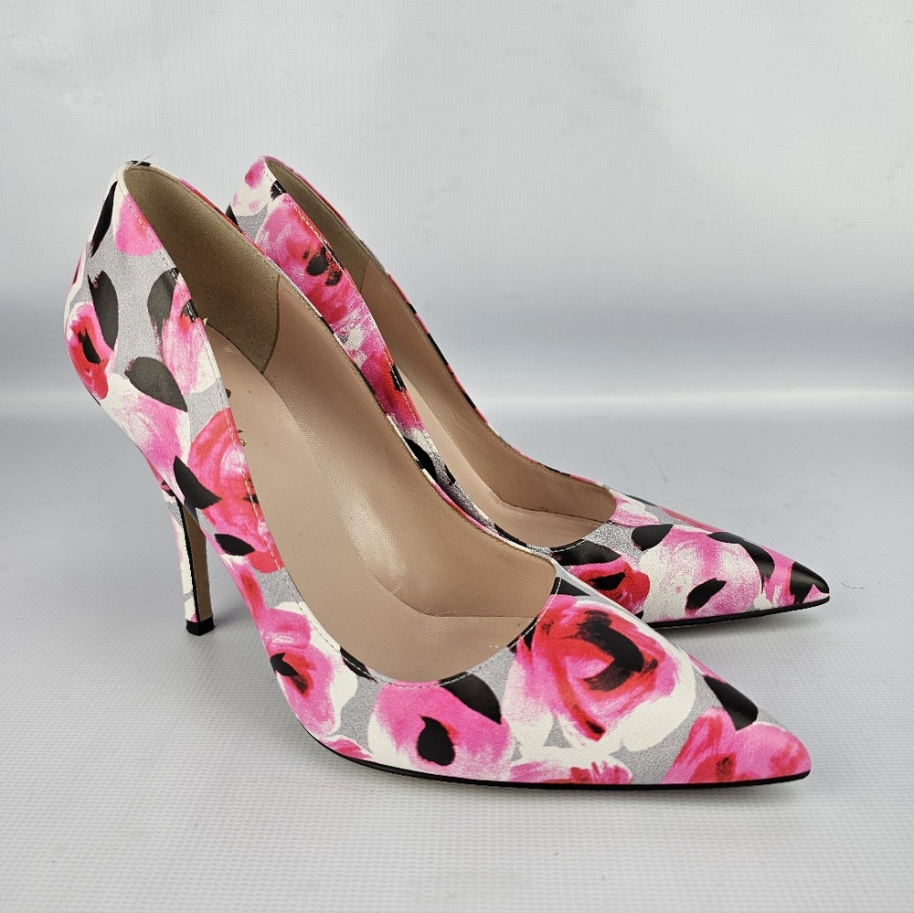 Kate Spade New York Licorice Pumps Pink Floral Rose Garden Women's Size 7